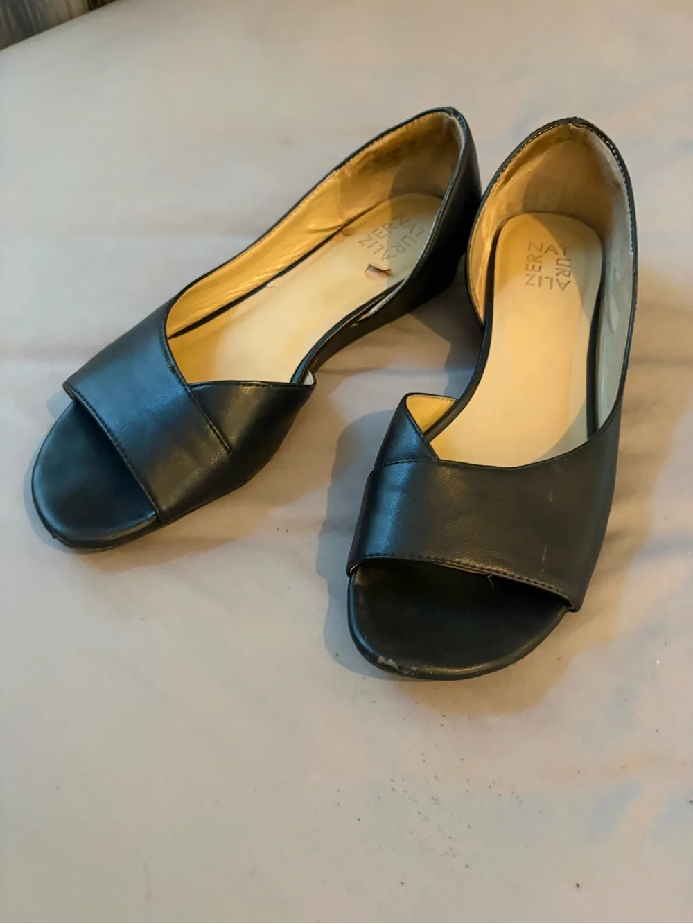Black Open-Toe Leather Flats